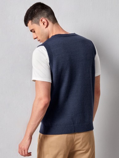 Men V Neck Cable Knit Sweater Vest Without Blouse