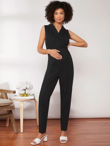 Maternity Notched Collar Self Belted Jumpsuit