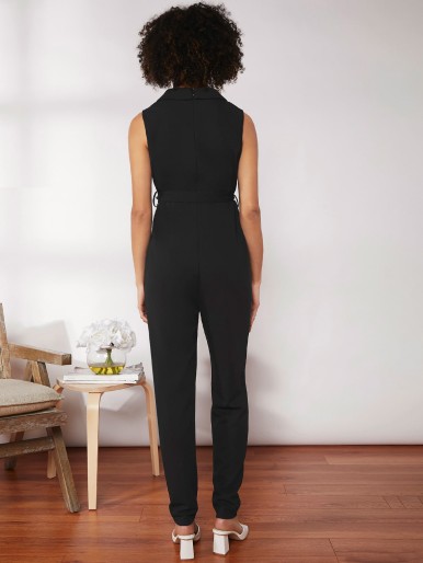 Maternity Notched Collar Self Belted Jumpsuit