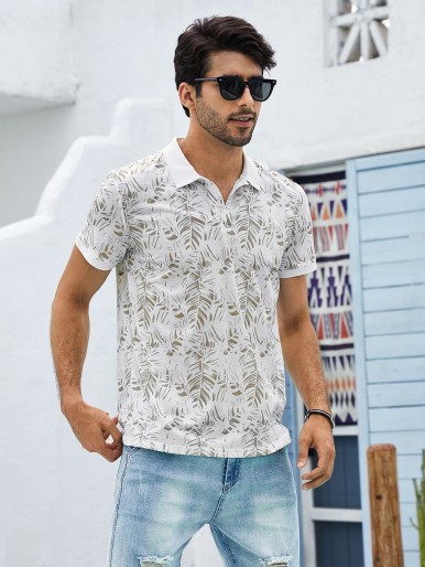 Men Tropical Print Polo Shirt