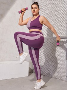 Plus Contrast Panel Sports Bra & Leggings