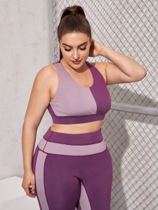 Plus Contrast Panel Sports Bra & Leggings