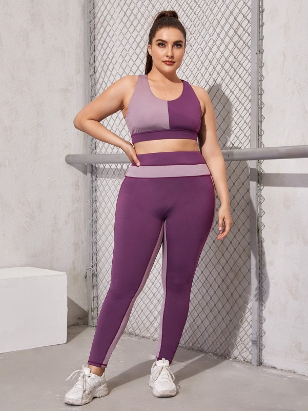 Plus Contrast Panel Sports Bra & Leggings