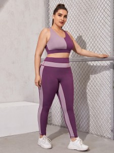 Plus Contrast Panel Sports Bra & Leggings