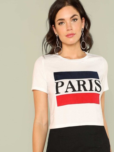 Color Block Letter Print Tee