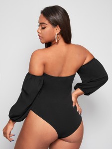 Plus Off Shoulder Twist Front Lantern Sleeve Bodysuit