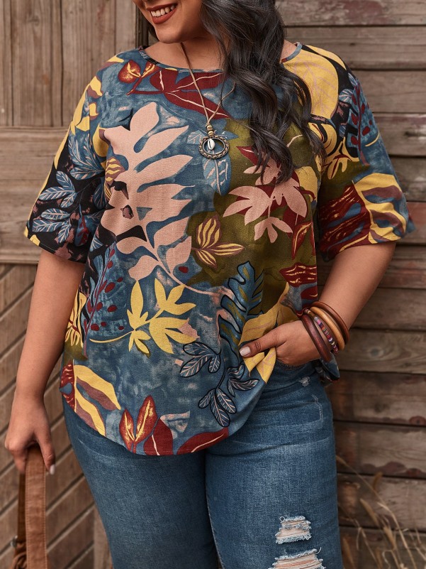 Plus Tropical Print Blouse