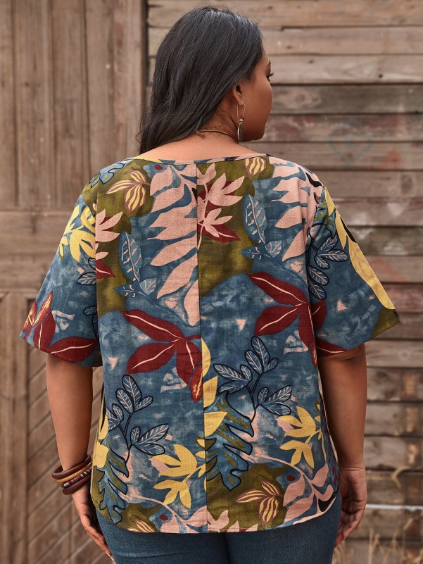 Plus Tropical Print Blouse