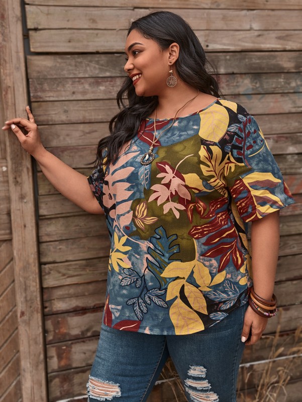 Plus Tropical Print Blouse