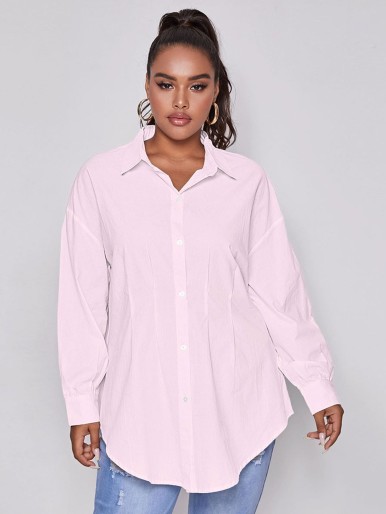 Plus Drop Shoulder Curved Hem Longline Blouse