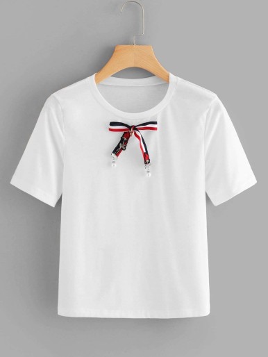 Striped Bow Neck T-shirt