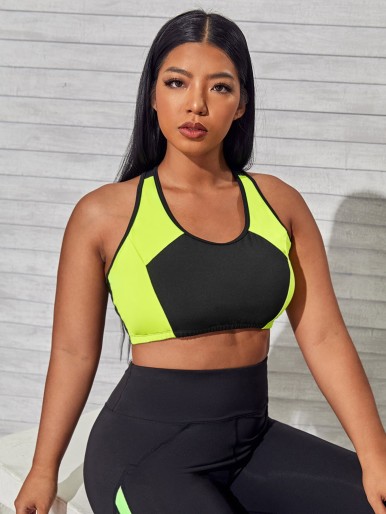 Plus Color Block High Support Sports Bra