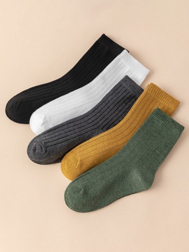 5pairs Men Simple Crew Socks