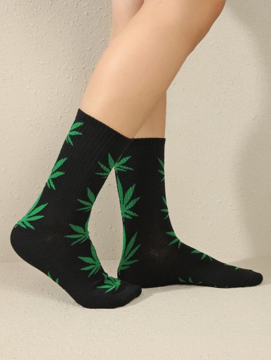 Leaf Print Crew Socks