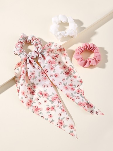 3pcs Floral Print Hair Tie