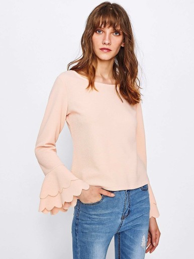 Scallop Trim Tiered Flute Sleeve Tshirt