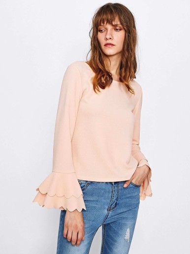 Scallop Trim Tiered Flute Sleeve Tshirt