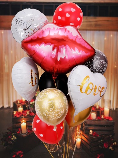 14pcs Lip & Heart Balloon Set