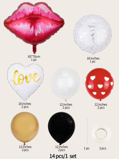 14pcs Lip & Heart Balloon Set