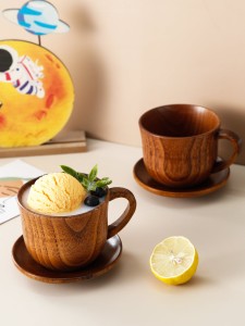 2pcs Wooden Tea Cup & Saucer Set