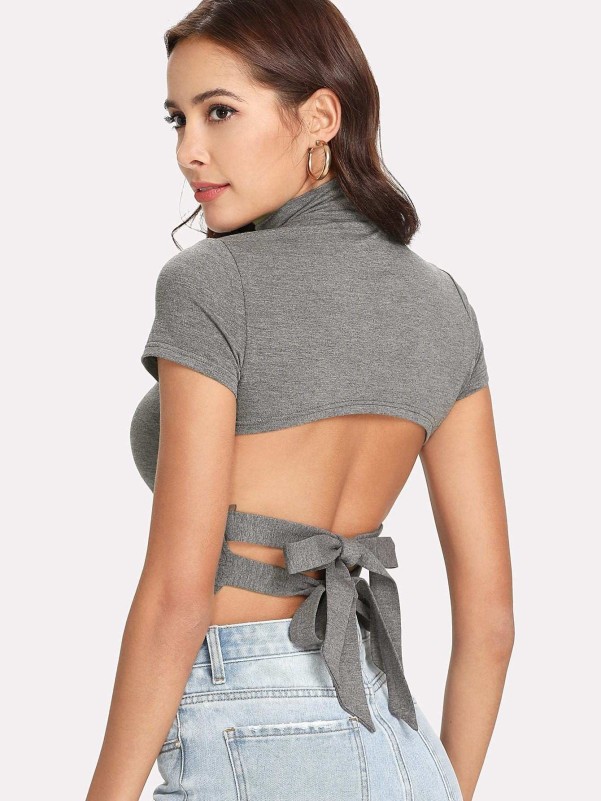 Tied Open Back Fitted T-shirt