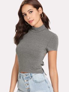 Tied Open Back Fitted T-shirt