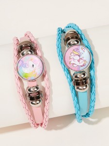 Toddler Kids Round Unicorn String Bracelet 2pcs