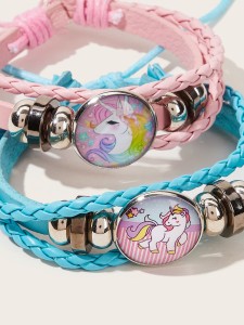 Toddler Kids Round Unicorn String Bracelet 2pcs