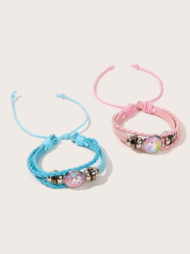 Toddler Kids Round Unicorn String Bracelet 2pcs