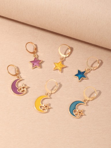 3pairs Girls Star Drop Earrings