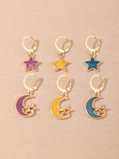 3pairs Girls Star Drop Earrings