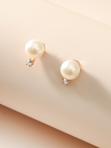 Girls Faux Pearl Decor Stud Earrings