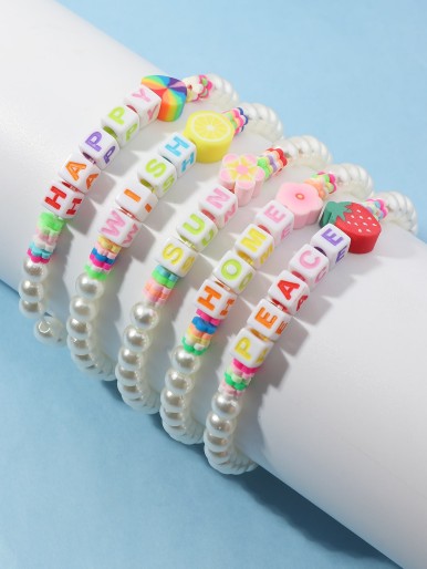 5pcs Girls Faux Pearl Bracelet