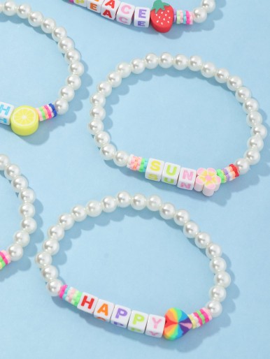 5pcs Girls Faux Pearl Bracelet