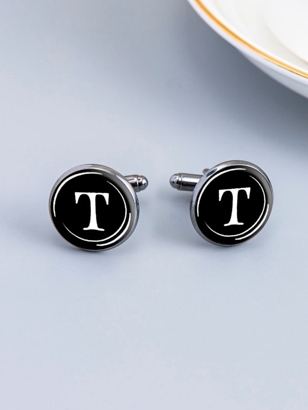 1pair Men Letter Graphic Cufflinks