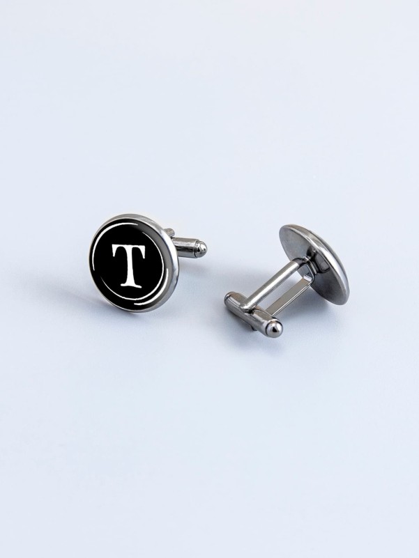 1pair Men Letter Graphic Cufflinks