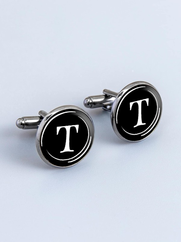 1pair Men Letter Graphic Cufflinks