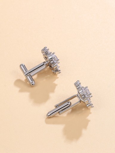 1pair Men Cubic Zirconia Decor Cufflinks