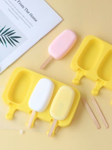 1pc 3 Grid Popsicle Mold & 50pcs Stick