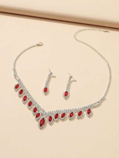 3pcs Rhinestone Decor Jewelry Set