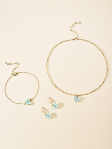 4pcs Butterfly Charm Jewelry Set