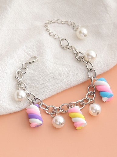 Girls Faux Pearl Charm Bracelet