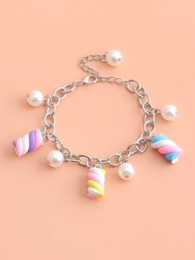 Girls Faux Pearl Charm Bracelet