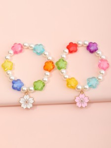 2pcs Girls Flower Charm Beaded Bracelet