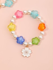 2pcs Girls Flower Charm Beaded Bracelet