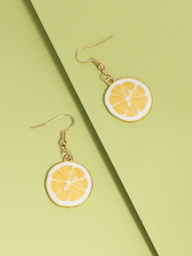 Girls Lemon Charm Drop Earrings