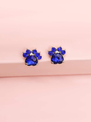 Girls Rhinestone Paw Decor Stud Earrings