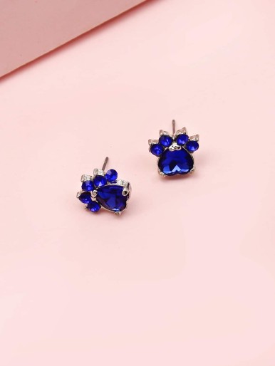 Girls Rhinestone Paw Decor Stud Earrings