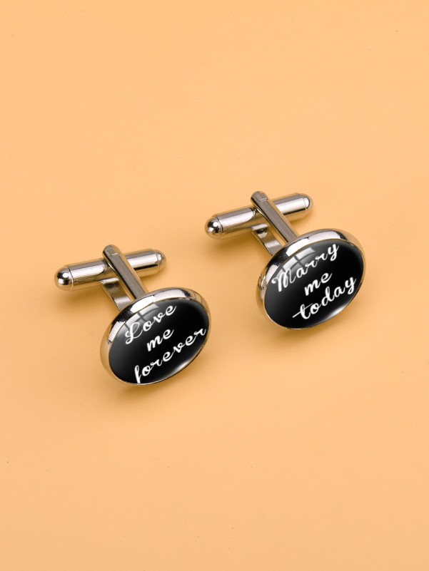 Men Slogan Graphic Round Cufflinks