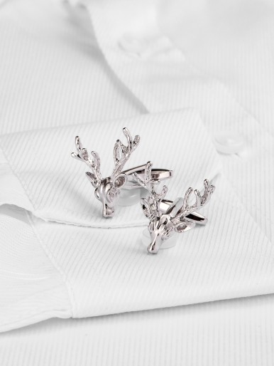 1pair Men Deer Head Decor Cufflinks